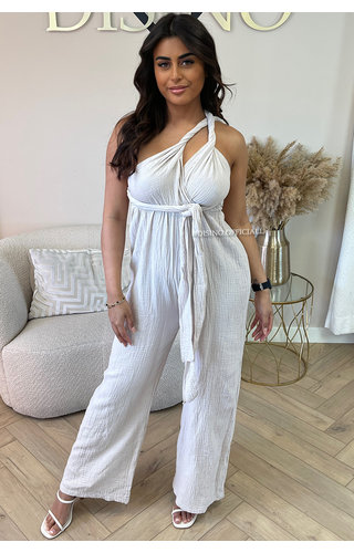 BEIGE - 'DAISY JUMPSUIT' - MULTI WAY MOUSSELINE COTTON JUMPSUIT BEIGE - 'DAISY JUMPSUIT' - MULTI WAY MOUSSELINE COTTON JUMPSUIT