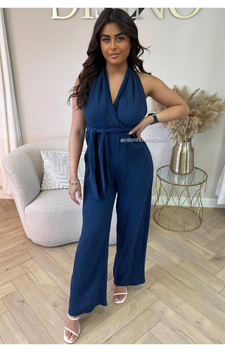 NAVY BLUE - 'DAISY JUMPSUIT' - MULTI WAY MOUSSELINE COTTON JUMPSUIT 