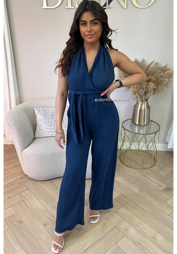 NAVY BLUE - 'DAISY JUMPSUIT' - MULTI WAY MOUSSELINE COTTON JUMPSUIT