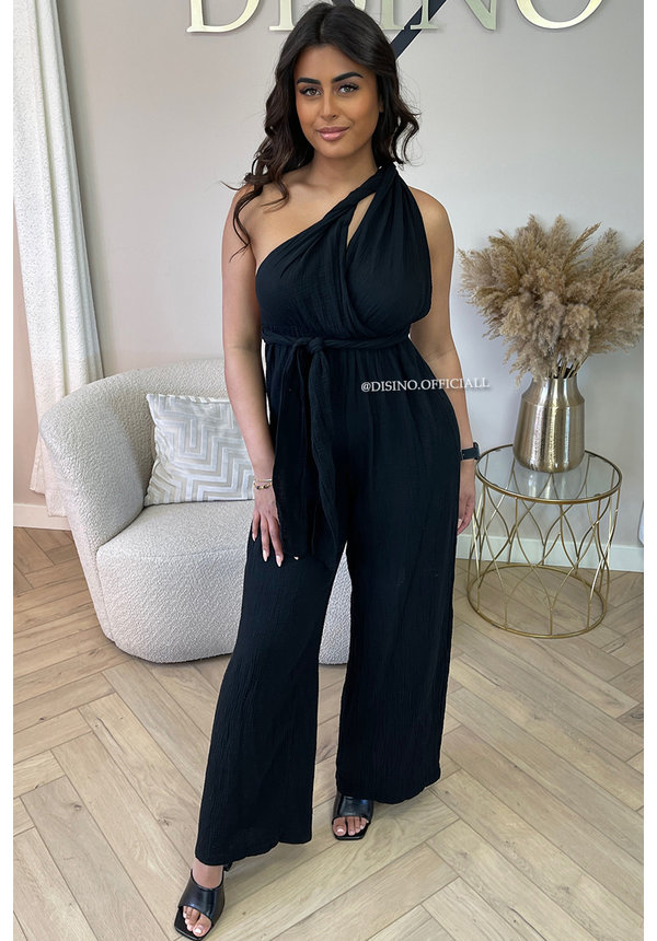 BLACK - 'DAISY JUMPSUIT' - MULTI WAY MOUSSELINE COTTON JUMPSUIT