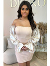 NUDE - 'VALERIE' - CLASSY SATIN STRAPLESS LONG SLEEVE DRESS