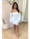 WHITE - 'VALERIE' - CLASSY SATIN STRAPLESS LONG SLEEVE DRESS