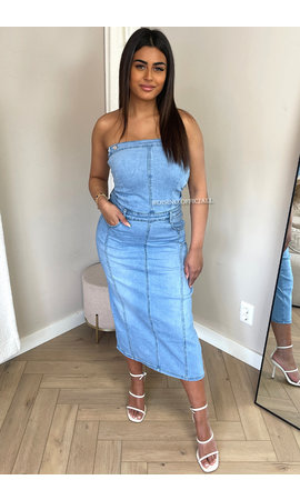 LIGHT BLUE - 'SASCHA LONG' - SUPER STRETCH DENIM STRAPLESS DRESS