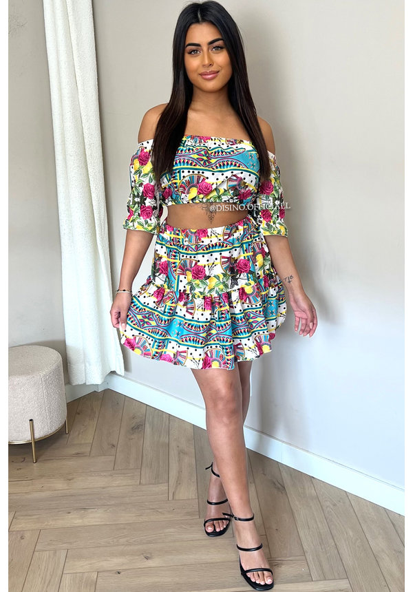 PINK - 'BELLINA' - COLORFULL TOP + SKIRT TWO PIECE SET