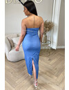 LIGHT BLUE - 'LYDIA' - DENIM LOOK STRAPLESS PENCIL DRESS