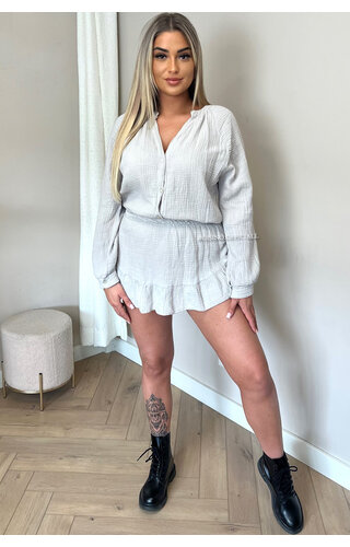 BEIGE - 'ARYA LONGSLEEVE PLAYSHORT' - MOESSELINE WAFFLE COTTON RUFFLE PLAYSHORT BEIGE - 'ARYA LONGSLEEVE PLAYSHORT' - MOESSELINE WAFFLE COTTON RUFFLE PLAYSHORT