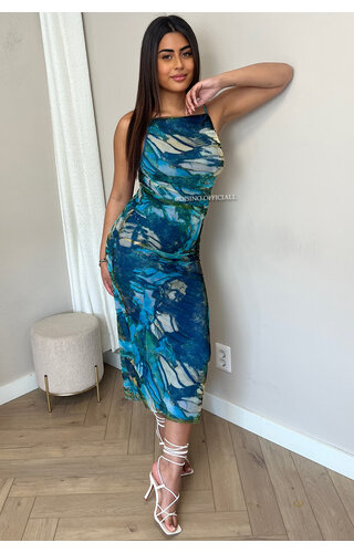 BLUE - 'MARA' - EXCLUSIVE MARBLE PRINT MESH MAXI DRESS BLUE - 'MARA' - EXCLUSIVE MARBLE PRINT MESH MAXI DRESS