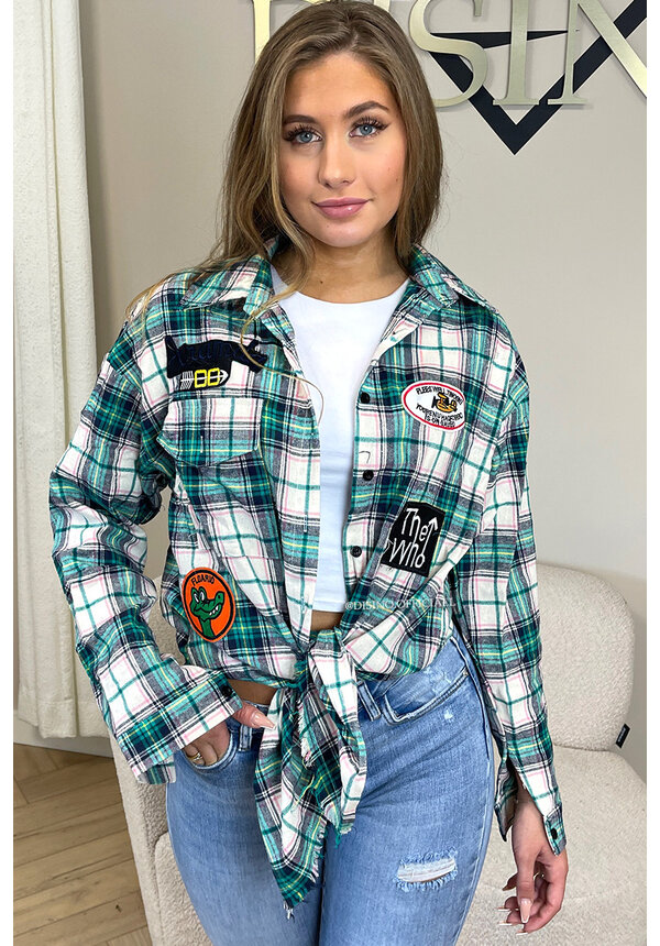 GREEN - 'JONES' - CHECKED OVERSIZED BOYFRIEND BLOUSE PATCHES