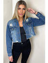 BLUE - 'TAYLOR' - CROPPED DENIM RIPPED JACKET