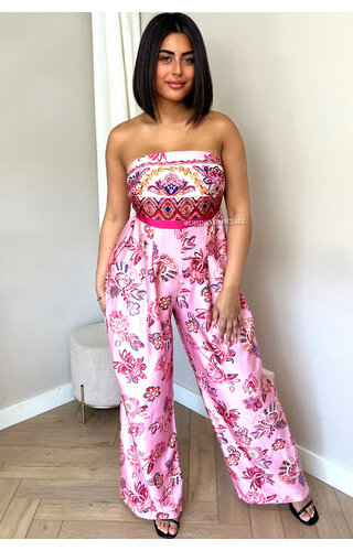 PINK - 'ALLISON' - SATIN FLORAL STRAPLESS JUMPSUIT 