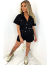 BLACK - 'RIVER' - SUPER STRETCH DENIM CARGO SHORT JUMPSUIT