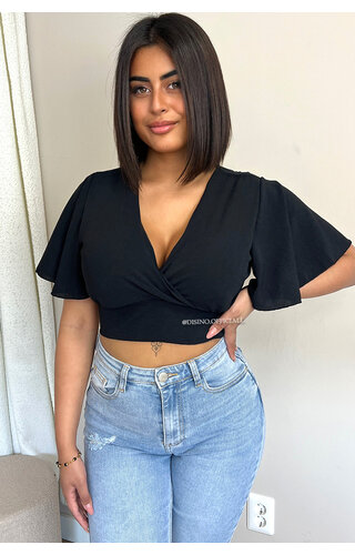 BLACK - 'LIES' - RUFFLE OPEN BACK TOP BLACK - 'LIES' - RUFFLE OPEN BACK TOP