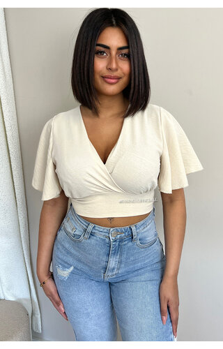BEIGE - 'LIES' - RUFFLE OPEN BACK TOP BEIGE - 'LIES' - RUFFLE OPEN BACK TOP