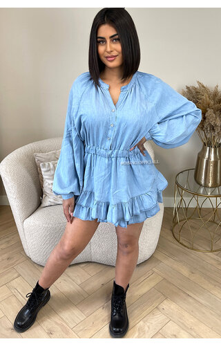 BLUE - 'LUNA PLAYSHORT' - DENIM LOOK RUFFLE PLAYSHORT BLUE - 'LUNA PLAYSHORT' - DENIM LOOK RUFFLE PLAYSHORT