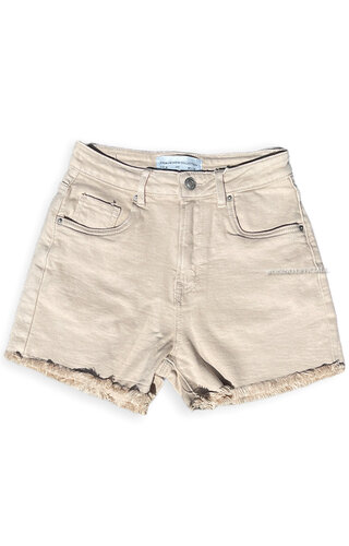 BEIGE - 'LEXXIE' - HIGH WAIST PERFECT FIT STRETCH DENIM SHORT BEIGE - 'LEXXIE' - HIGH WAIST PERFECT FIT STRETCH DENIM SHORT