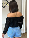 BLACK - 'LAVELLA TOP' - CROCHET LACE OFF SHOULDER TOP