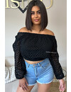 BLACK - 'LAVELLA TOP' - CROCHET LACE OFF SHOULDER TOP