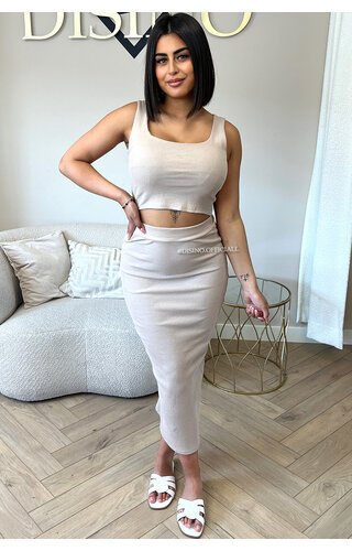 BEIGE - 'ALEXIA' - RIBBED CLASSY TWO PIECE SET 