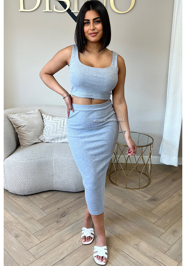 GREY - 'ALEXIA' - RIBBED CLASSY TWO PIECE SET