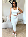 WHITE - 'ALEXIA' - RIBBED CLASSY TWO PIECE SET