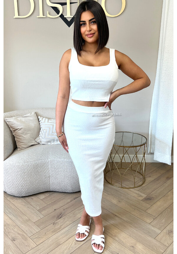 WHITE - 'ALEXIA' - RIBBED CLASSY TWO PIECE SET