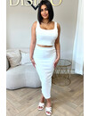 WHITE - 'ALEXIA' - RIBBED CLASSY TWO PIECE SET