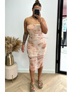 PEACH - 'ALICIA DRESS' - INSPIRED MESH TIE DYE STRAPLESS DRESS