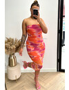 PINK - 'ALICIA DRESS' - INSPIRED MESH TIE DYE STRAPLESS DRESS