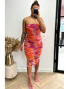 PINK - 'ALICIA DRESS' - INSPIRED MESH TIE DYE STRAPLESS DRESS