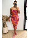 PINK - 'ALICIA DRESS' - INSPIRED MESH TIE DYE STRAPLESS DRESS