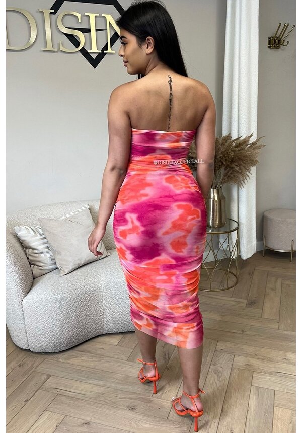 PINK - 'ALICIA DRESS' - INSPIRED MESH TIE DYE STRAPLESS DRESS