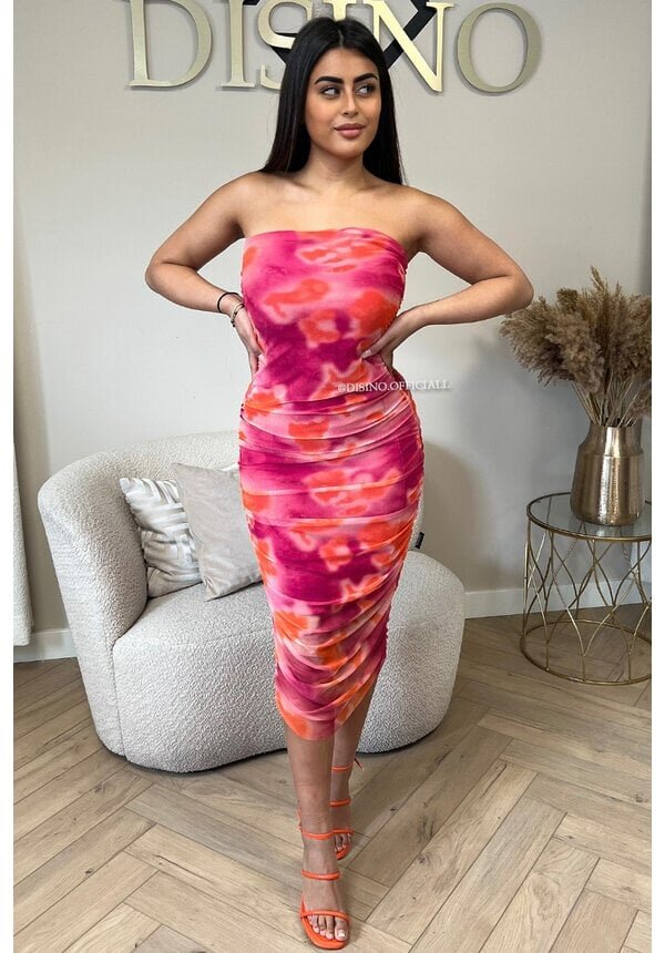 PINK - 'ALICIA DRESS' - INSPIRED MESH TIE DYE STRAPLESS DRESS