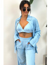 LIGHT BLUE - 'SIENNA LONG' - LINNEN 3 PIECE PANTS + BLOUSE SET