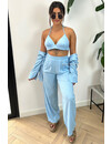 LIGHT BLUE - 'SIENNA LONG' - LINNEN 3 PIECE PANTS + BLOUSE SET