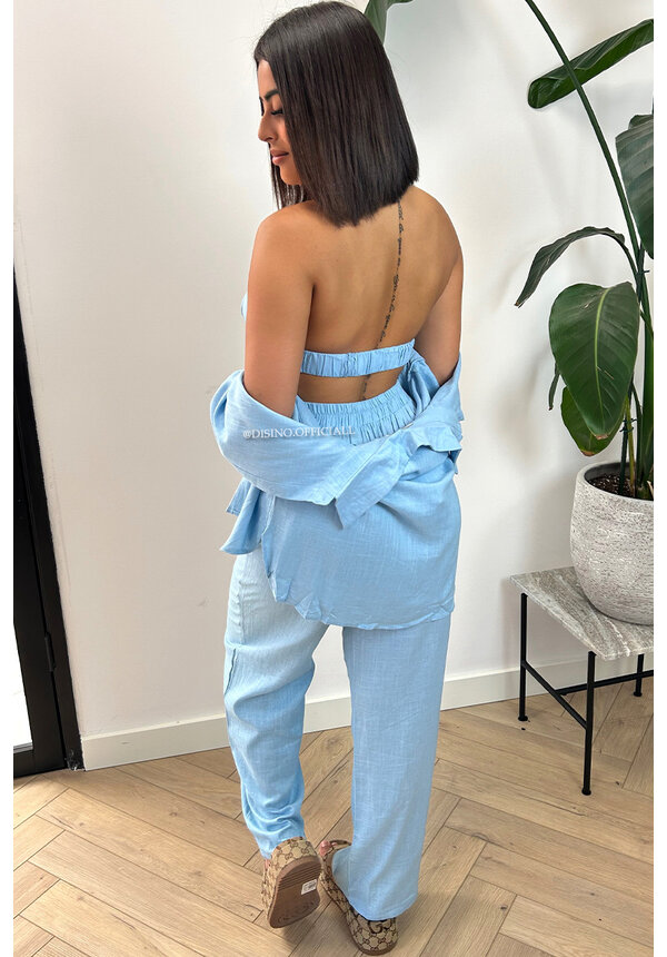 LIGHT BLUE - 'SIENNA LONG' - LINNEN 3 PIECE PANTS + BLOUSE SET