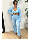 LIGHT BLUE - 'SIENNA LONG' - LINNEN 3 PIECE PANTS + BLOUSE SET