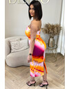 ORANGE - 'LEANA' - STRAPLESS COLORFULL STRETCH DRESS