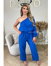 ROYAL BLUE - 'TESS LONG JUMPSUIT' - ONE SHOULDER MOUSSELINE WAFFLE COTTON JUMPSUIT