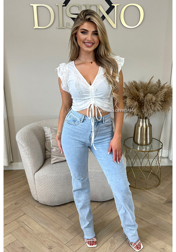 WHITE - 'IRIS TOP' - CUTE BRODERIE RUFFLE CROP TOP