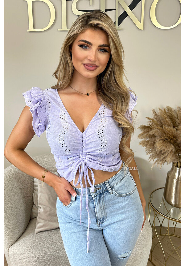 LILA - 'IRIS TOP' - CUTE BRODERIE RUFFLE CROP TOP