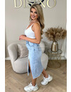 LIGHT BLUE - 'MAYA SKIRT' - SIDE SPLIT STRETCH MIDI DENIM SKIRT