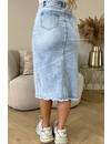 LIGHT BLUE - 'MAYA SKIRT' - SIDE SPLIT STRETCH MIDI DENIM SKIRT