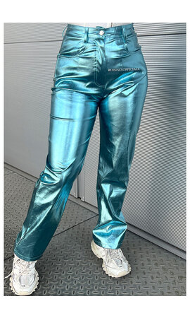 BLUE - 'SELENA PANTS' - INSPIRED METALLIC STRAIGHT LEG PANTS