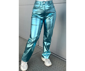 BLUE - 'SELENA PANTS' - INSPIRED METALLIC STRAIGHT LEG PANTS - DISINO -  Fashion Boutique