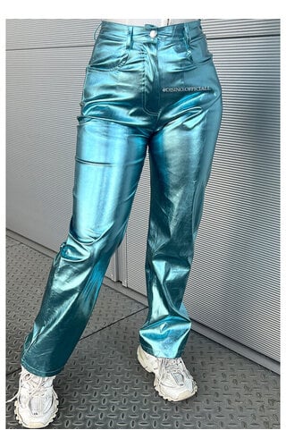 BLUE - 'SELENA PANTS' - INSPIRED METALLIC STRAIGHT LEG PANTS 