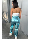 BLUE - 'SELENA PANTS' - INSPIRED METALLIC STRAIGHT LEG PANTS