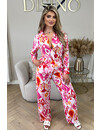 PINK - 'AMBER SET' - COLORFULL BLOUSE + PANTS TWO PIECE SET