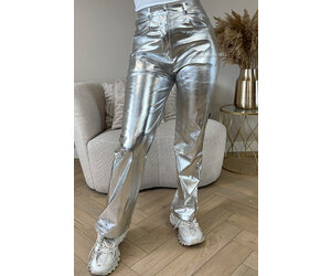 SILVER - 'SELENA PANTS' - INSPIRED METALLIC STRAIGHT LEG PANTS - DISINO -  Fashion Boutique