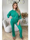 GREEN - 'MILEY SET' - COMFY STRETCH OVERSIZED TEE + PANTS SET