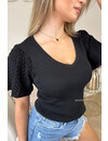 BLACK - 'GABY TOP' - RIBBED SPARKLE TOP